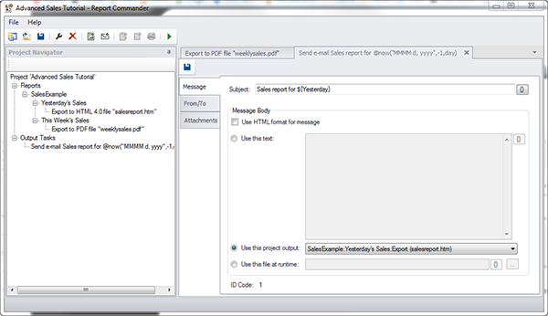 Screen capture of Report Commander Project Editor main window
